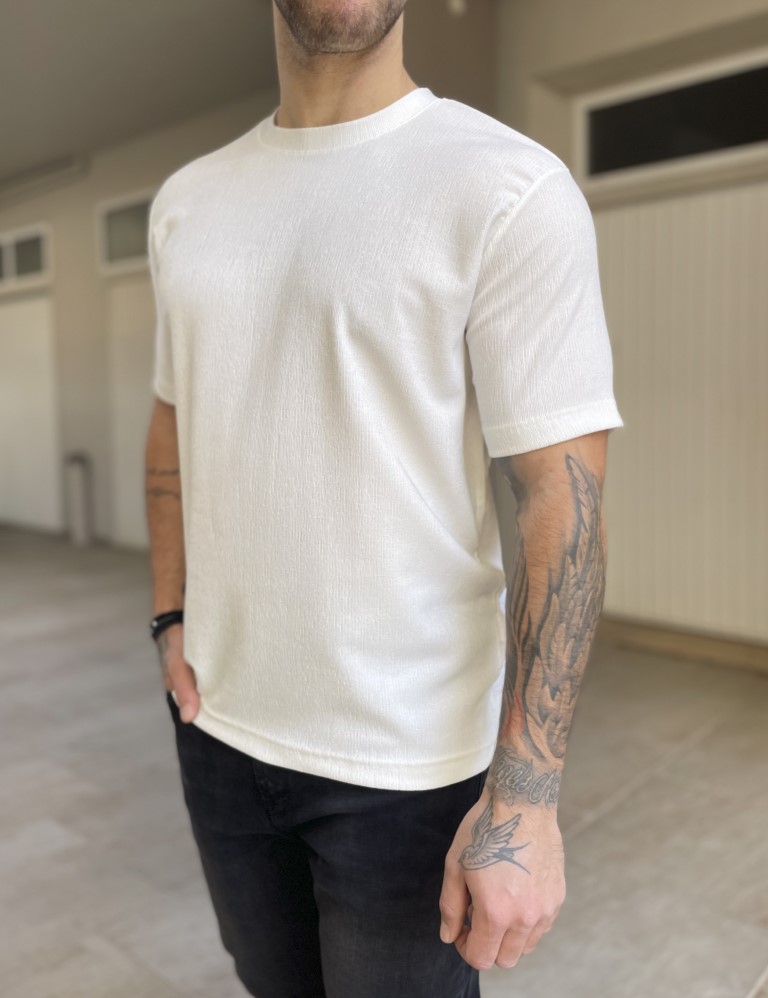 Marrakech ανδρική εκρού ανάγλυφη κοντομάνικη μπλούζα TST2420E φωτογραφία